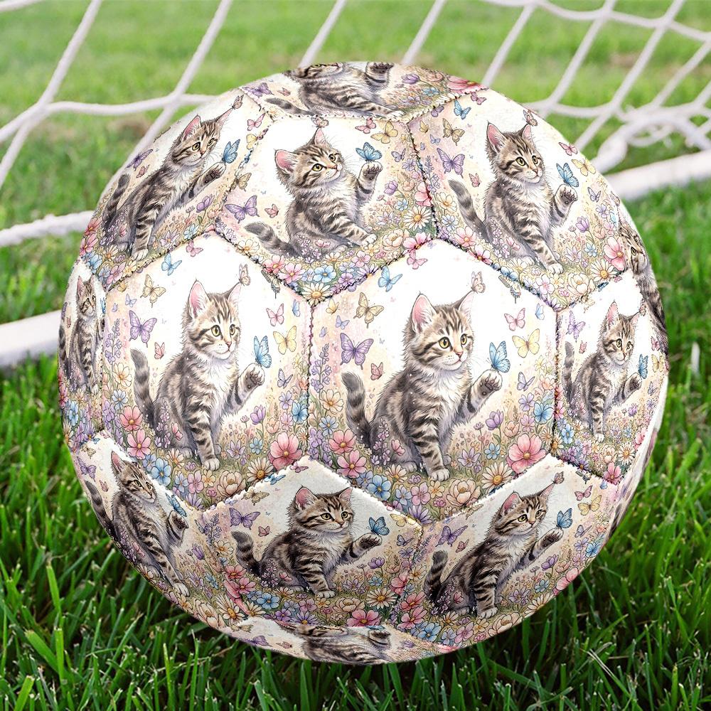 1pc Kitten Flowers Theme Soccer Ball Football, Size 5, Lightweight PVC, Durable Outdoor Training Soccer Ball, Gift m61477