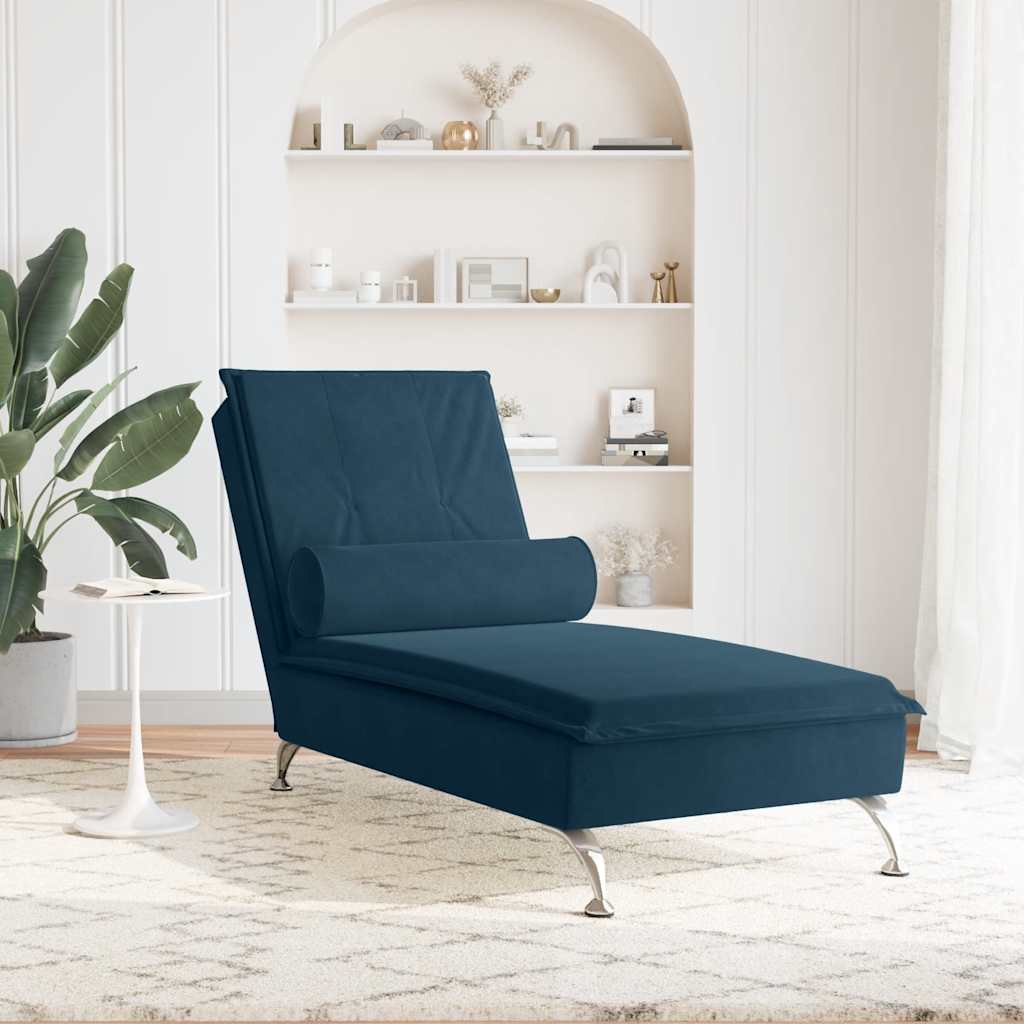 Massage Chaise Lounge with Neck Roll Blue Velvet