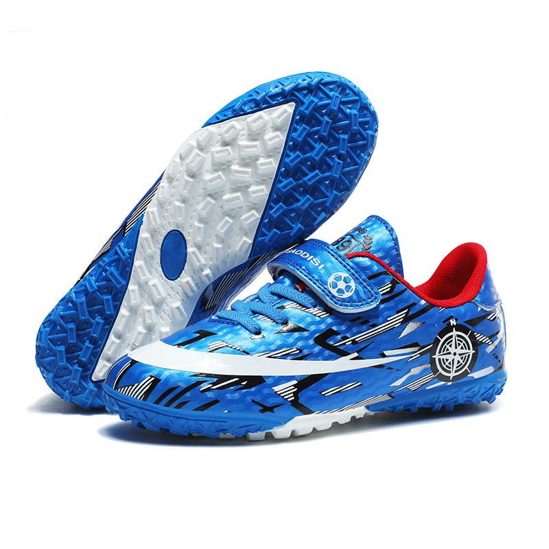 New Blue Children's Soccer Shoes Comfortable Low-Cut Futsal Sneakers Boys Hook And Loop Tf/Fg Non-Slip Football Shoes For Child
