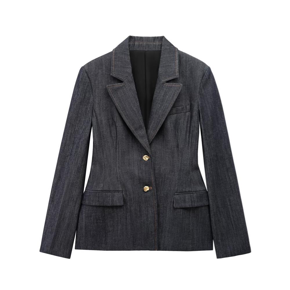 

2025 Spring Women s Slim Fit Versatile Denim Suit Jacket Small
