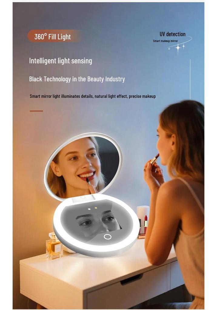 Intelligenter UV-LED-Handspiegel für Make-up - Tragbarer und faltbarer Kosmetikspiegel