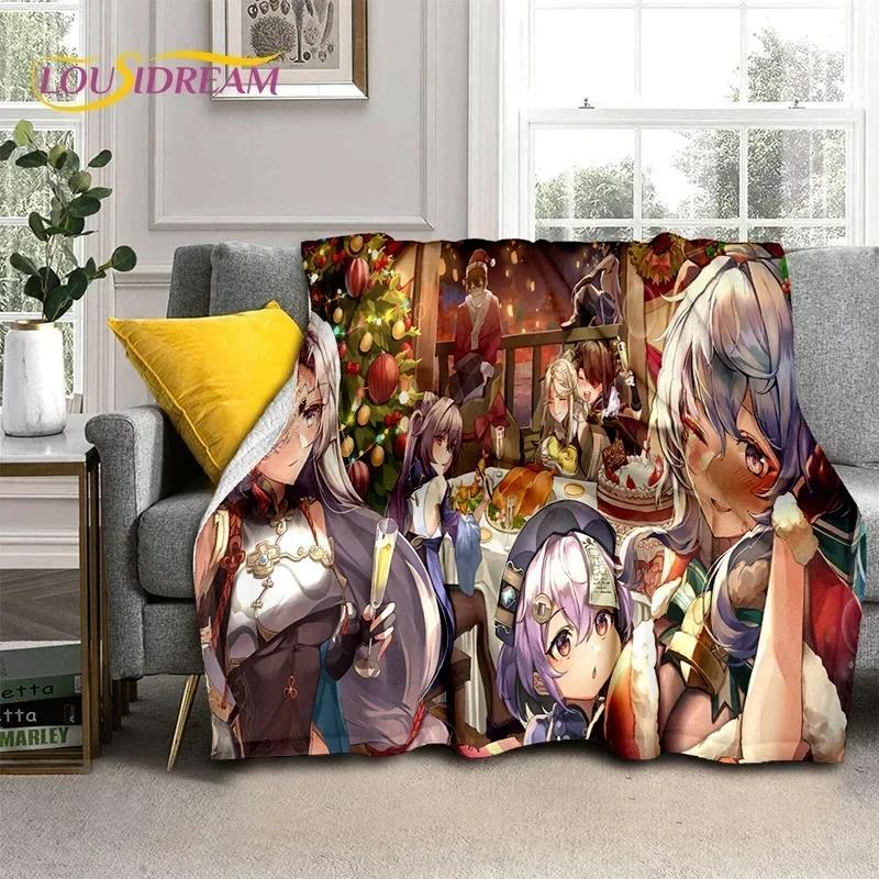 3D Niedliche Genshin Impact Cartoon Spiel Weiche Flanelldecke für Betten Schlafzimmer Sofa Picknick, Überwurfdecke für Outdoor-Freizeit Nickerchen Geschenk