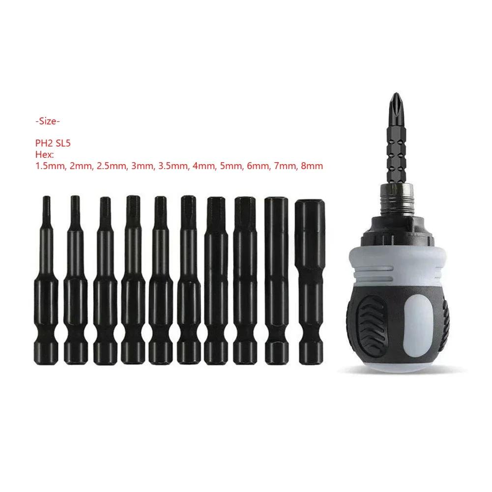 11Pcs Dual Ratchet Screwdriver SAE Hexagon Screwdriver Bit Set 1/4 Hex Magnetic Screwdriver Bit Set