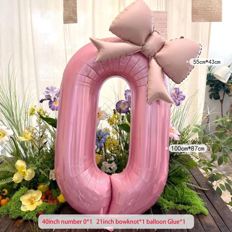 40" Number Foil Balloons For Baby Year End Party Birthday Anniversary, Bowknot Decoration Wedding Balloon Photo Props Supplies