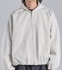 Button Seoul Glossy Texture Two-Way Banded Ribbed Hooded Blouson (White)