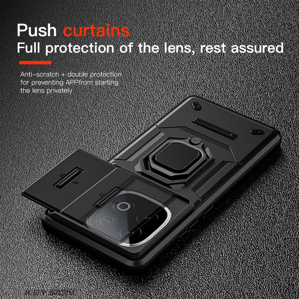 KEYSION Shockproof Armor Case for for IQOO Z10 Turbo Pro 5G Slide Camera Protection Ring Stand Phone Cover for IQOO Z10 Turbo 5G