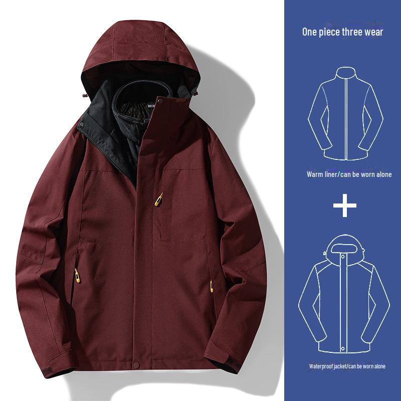 Veste 3-en-1 Coupe-vent Imperméable pour Femme avec Doublure Plus Velours, Épaissie pour l'Automne/Hiver, Style Alpinisme Couleur Contrastée pour Homme.