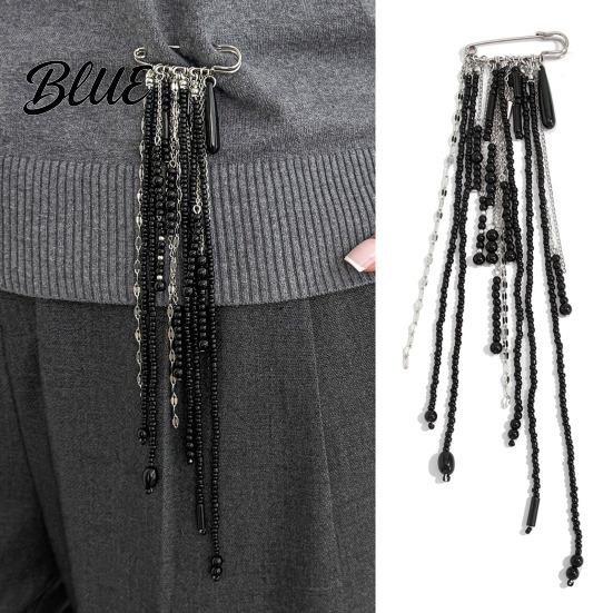 Dangle Brooch Beaded Tassel Pin Boho Chain Retro for Women