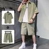 Camicie da uomo Set Camicia estiva a maniche corte tinta unita e pantaloncini da spiaggia Set sportivo da 2 pezzi