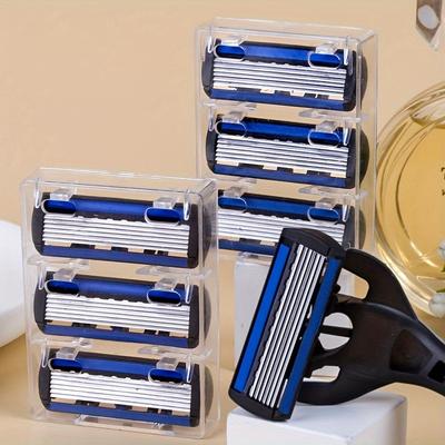 Men's Manual Shaver Set, 2 Handle + 24 Blades, Safety Razor 6-Layers Stainless Steel Hair Removal Shaving Blades Replaceable Shaver Heads