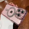 Luxury Pink Diamond Glitter Clear Plating Case For IPhone 15 11 12 13 14 Pro Max Plus Magsafe Magnetic Wireless Charging Cover