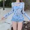 Swimsuit Xia Chunyi Bikini Long Sleeve Blouse Hip Skirt Sweet Strap Vacation Swimsuit Quan