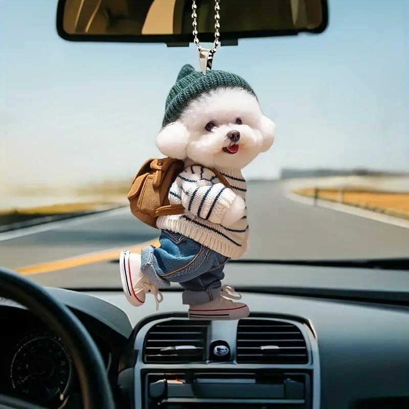 Fun Unique Acrylic Dog Backpack Pendant Delightful Teddy Dog Keychain For Car Interior Decor