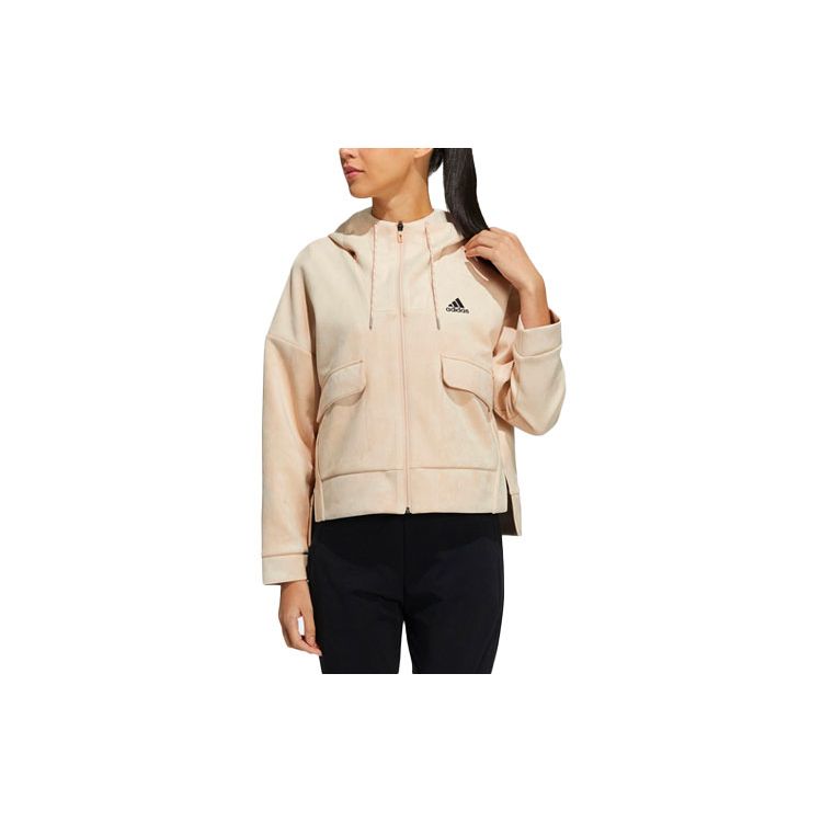 Adidas Irregular Symmetrical Solid Color Hooded Jacket Women Outerwear Red Pink H07408