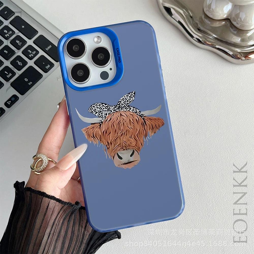 Cartoon Bull Head for Apple 15 Colored Silver iPhone14Pro Creative 11promax Matte 16 Protective Cover 17