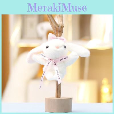 Cute Long Ear White Rabbit Plush Toy Keychain With Bow Decoration For Kids And Collectors