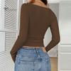 Lightweight Long Sleeve Shirt Women Tops Regular Fit V Neck Lace Stitching Office Wear Blouse Pullover Solid Color Autumn Winter Daily Dressy Top