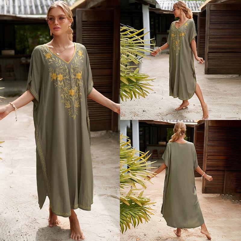 Embroidered Loose Women's Long Dress, Beach Dress, Sun Protection Cover Shirt
