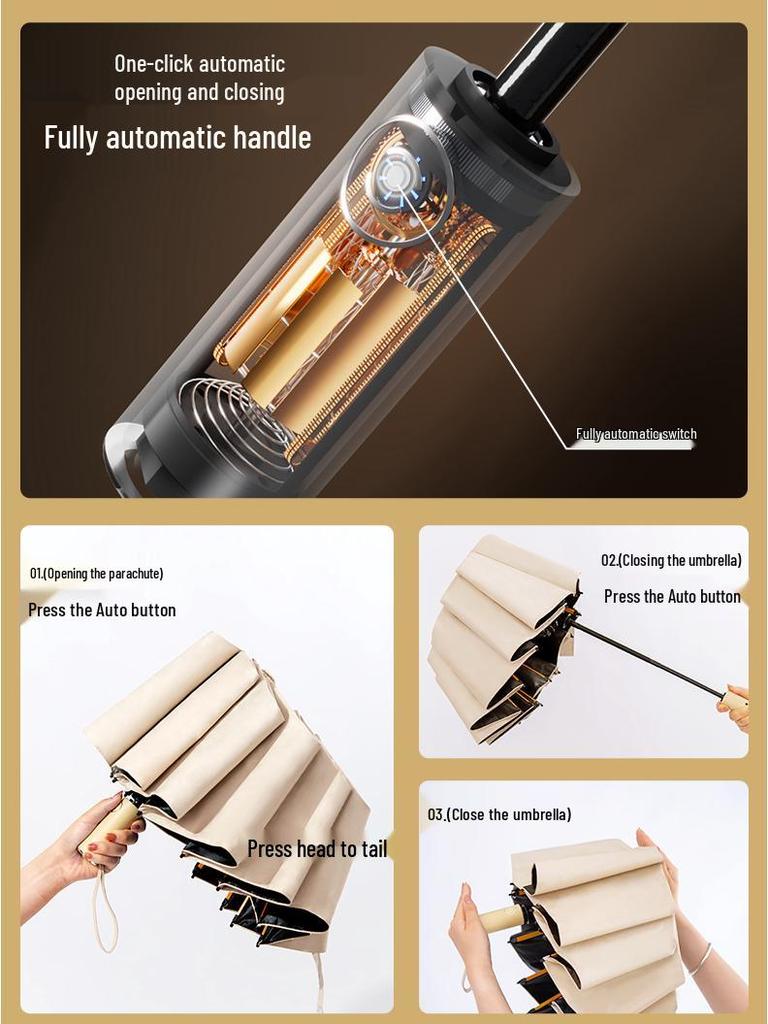 Compact Dual-Use Automatic Umbrella for Sun & UV Protection - Unisex, Large, Lightweight, Foldable