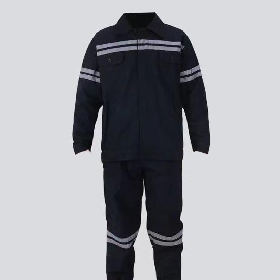 2Pcs/Set High Visibility Working Jacket Pants Set Lapel Long Sleeve Zipper Placket