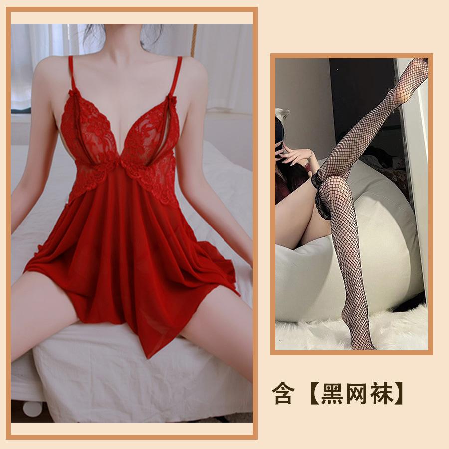 Sexy Lingerie Sexy Lace Seduction Nightdress Large Size Hot Transparent Open Gear Free Pajama Suit Uniform