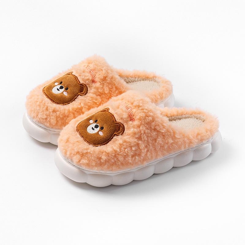 Home cotton slippers couple thick bottom non-slip warm cartoon bear design new home fluff mop