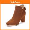 Fashionable Woman Girl Thick High Heel Ankle Boots With Lace-up Peep Toe Design