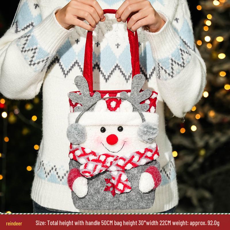 Three-Dimensional Santa Claus Burlap Backpack Candy Bag - Large Christmas Gift Decoration