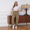 Calças femininas plus size de verão com estampa de leopardo, calças casuais soltas de lanterna, calças pops