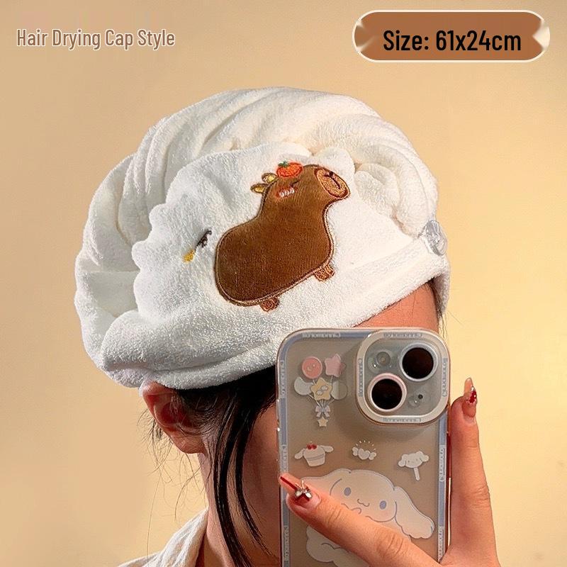 Capybara Quick-Dry Hair Towel for Women - Absorbent, Soft Coral Fleece Bath Hat One Size