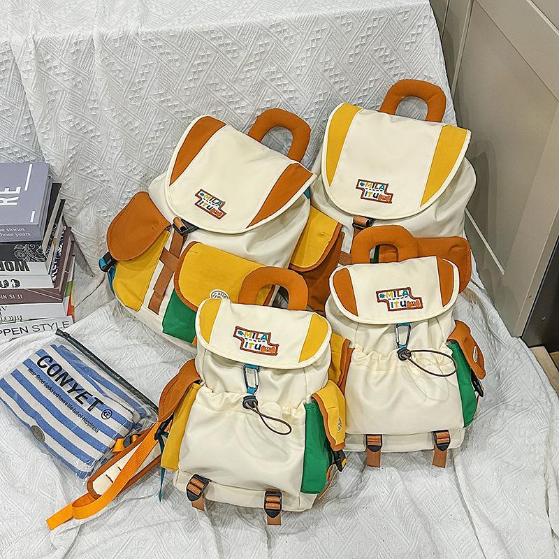 Schoolbag Women's Orange New Ultra-Light Ins Wind Multi-Functional Contrasting Color Trend Backpack Leisure Travel Backpack Commuter Versatile Backpack
