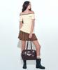 Nick&Nicole Crystal Leather Boston Bag_Red Brown