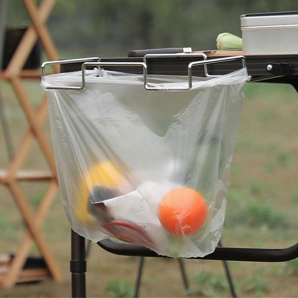 Hanging Trash Bag Holder Trash Bag Hanging Rack, Fixed Linkage Garbage Bag Table Mount Rubbishes Bag Hanger for Kitchen  Silver