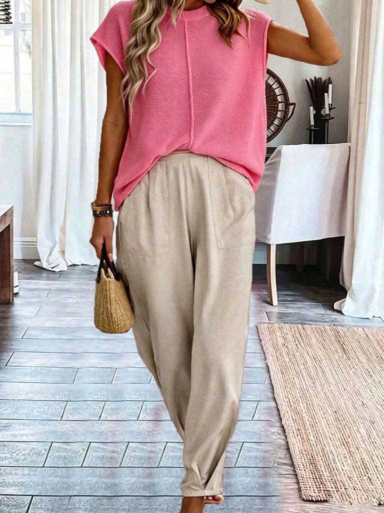 Women's Summer Round Neck Casual Short Sleeve Loose Slimming Sweater