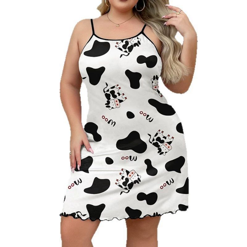 

Женское свободное платье на бретелях, повседневная ночная сорочка с принтом молочной коровы 3XL