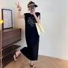 Damenrock Schlitz Lang Locker Große Größe Ärmelloses T-Shirt Mode Lässiges Kleid Westenkleid