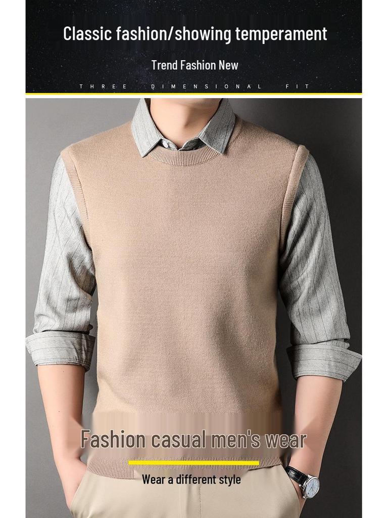Pulover Bărbați Două în Unu cu Guler de Cămașă, Top Casual Tricotat Primăvară/Toamnă 2025