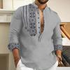 2025 Men's Trendy European & American Print Long Sleeve Stand Collar Casual Shirt