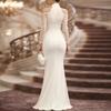 Women Halter Neck Long Sleeve Evening Dress Sheer Mesh Off Shoulder Floor Length Formal Gown Ruched Waist Maxi Dress