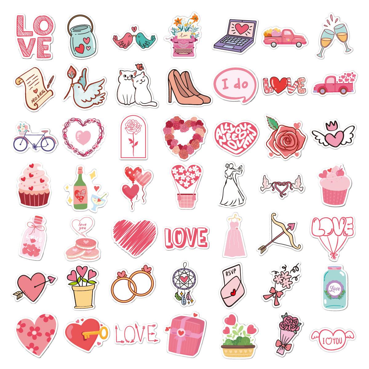 

50 sparkling Valentine s Day stickers, themed around love DIY with romantic atmosphere, decorating laptops, water bottles, 900*900*700MM