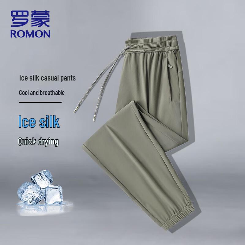 ROMON Men's Summer Ice Silk Quick-Dry Straight-Leg Casual Pants