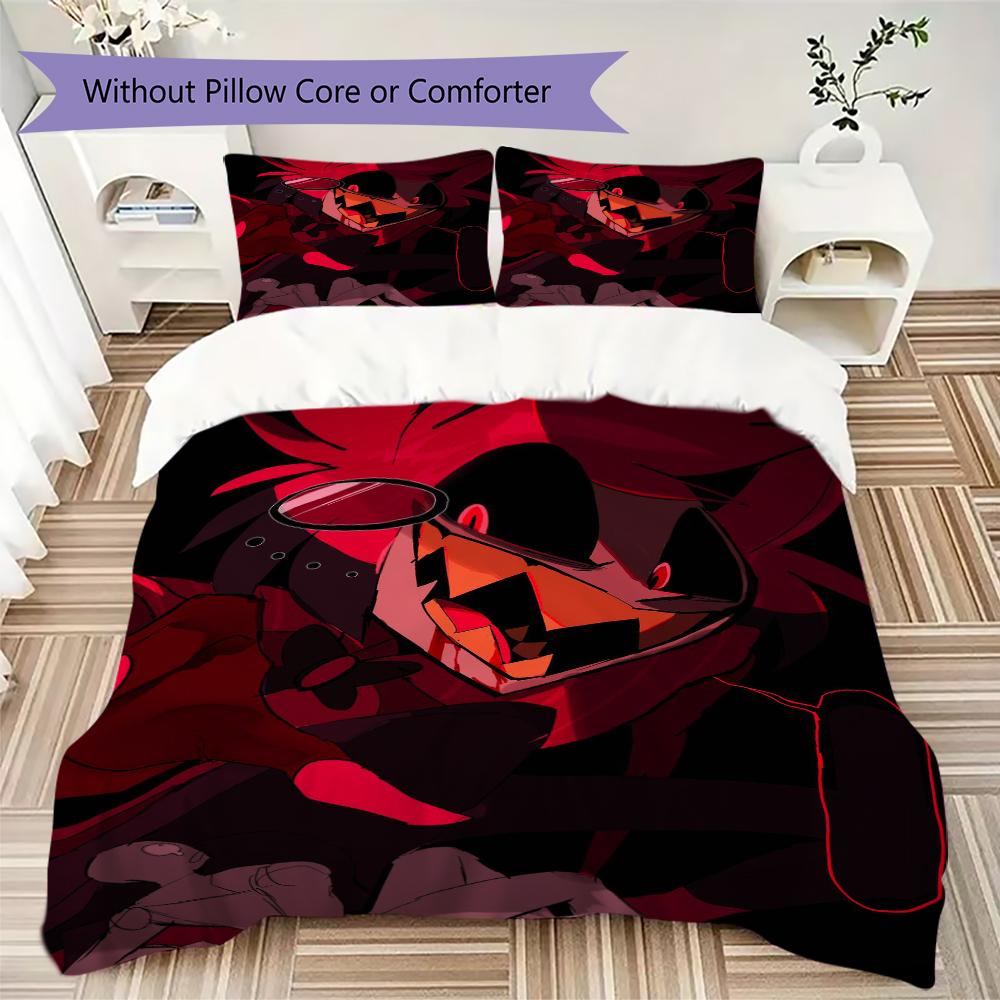 Hazbin Hotel Muster Bettwäsche Steppset Bettbezug Kissenbezug Heimdekoration Geburtstagsgeschenk (1 * Bettbezug + 2 * Kissenbezug ohne Füllung)32