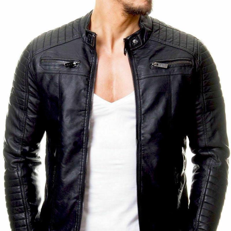 

Новая мужская кожаная куртка из искусственной кожи с воротником на молнии, кардиган, мотоциклетная кожаная куртка S