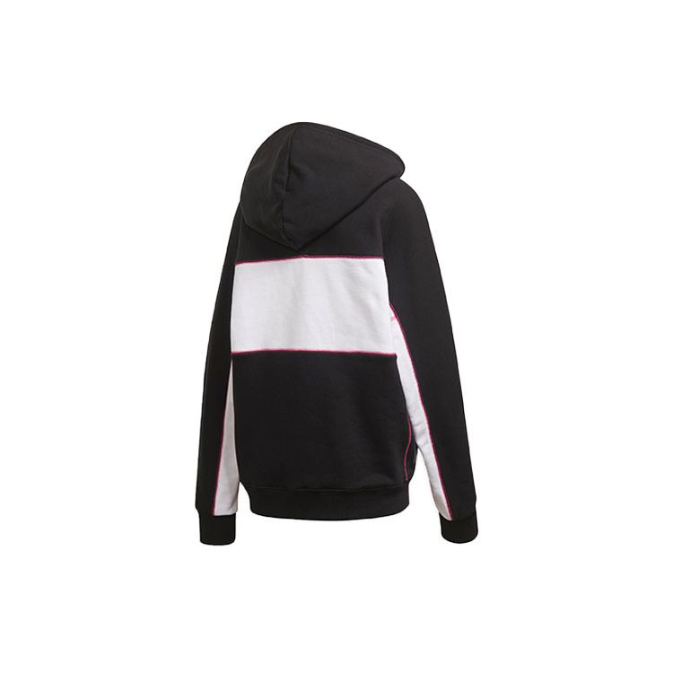 adidas Originals Langer Hoodie Großes Logo Amerikanischer Vintage Farbblock Kapuzenpullover Damen Hoodies Schwarz FH7564
