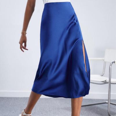 Módní Elegantní Saténové Dlouhé Sukně s Vysokým Pasem Dámské Rozparek Sexy Jednobarevná Ležérní Volná Dámská Sukně Léto Nová Vintage Jednoduchá Slim Saténová Dámská Sukně 26564