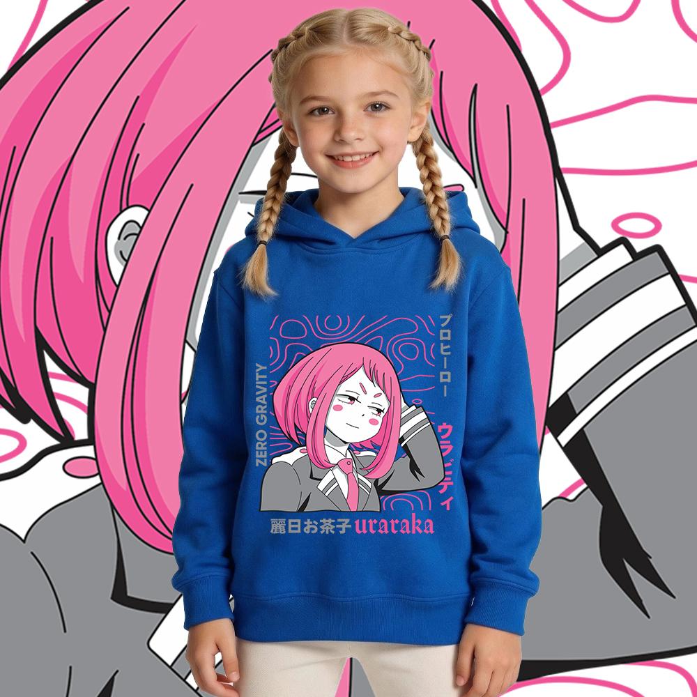 My Hero Academia Uraraka Anime Print Boys Girls Kids Fleece Hoodie Pullover Fall Winter Warm Sweatshirt Soft Casual Clothes