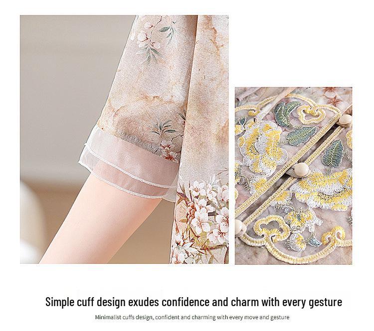 2024 New Chiffon Short Sleeve Blouse - Chinese Style Spring/Summer Top for Middle-Aged Women
