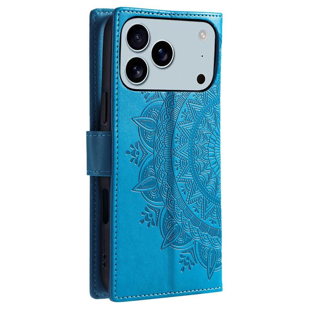 For iPhone 17 Pro Max Stand Case Imprinted Totem PU Leather Wallet Phone Cover with Wrist Strap