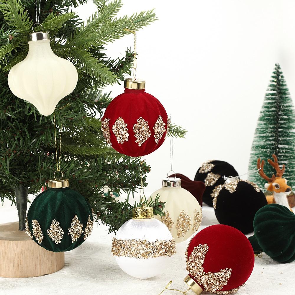 Flocked Velvet Ornaments Exquisite Christmas Ball Ornaments Velvet Christmas Ball Soft-Touch Glitter Sequin Decorations