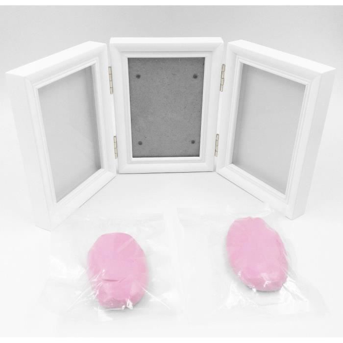 Cadre photo empreinte - JZK - Fille - Argile rose - Bois blanc - 1 photo